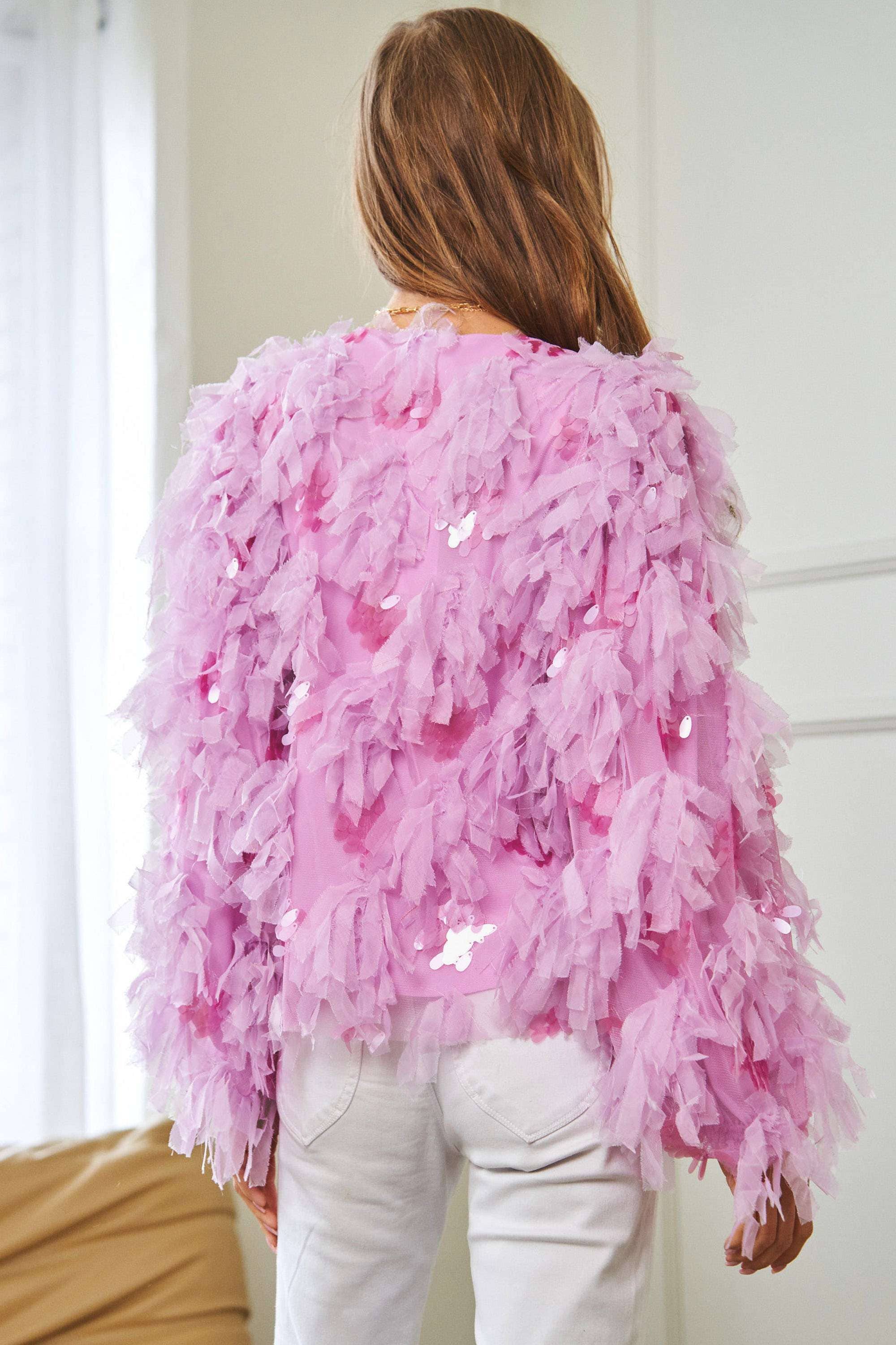 Pretty Please | FLUFFY TIERED RUFFLE LONG SLEEVE PARTY JACKET