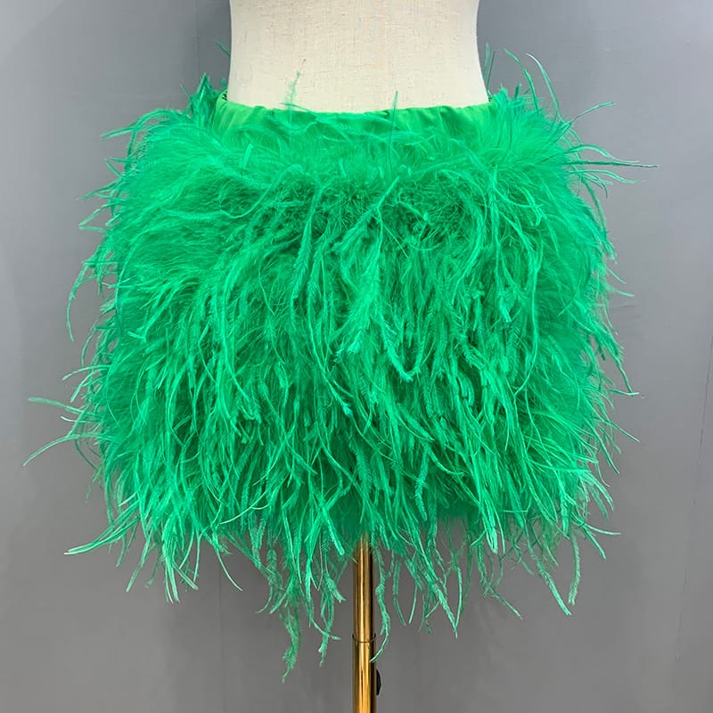 Green feather mini skirt